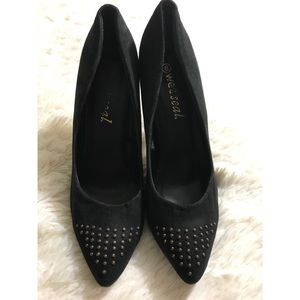 Wet Seal, Black Vegan Suede Toe-Studded High Heels